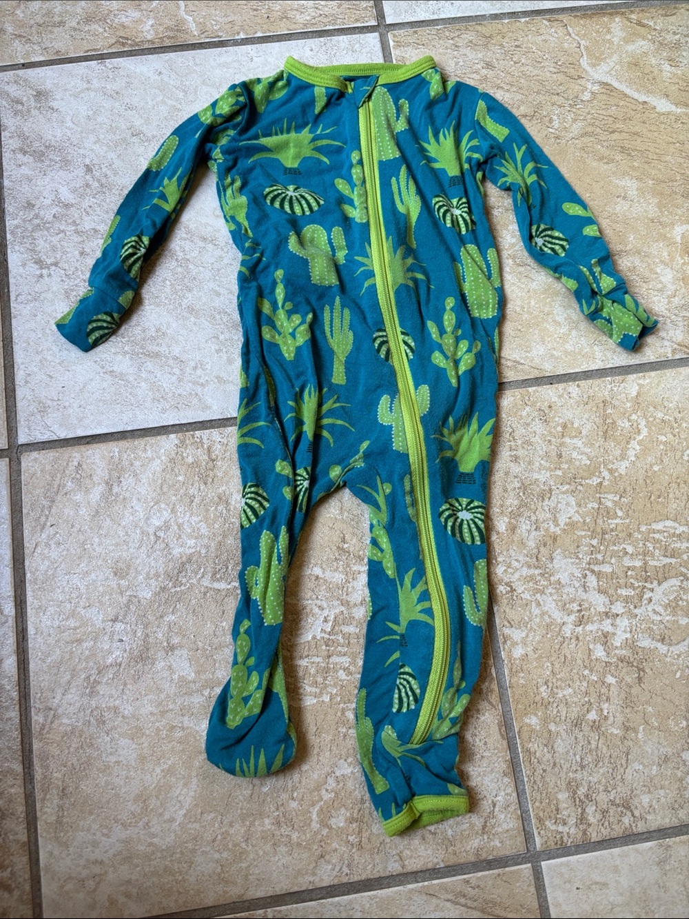 Kickee Pants Teal and Lime Cactus Print Bamboo Pajamas